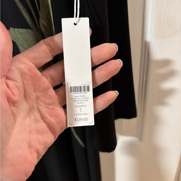 Chico's Flare Long Sleeve Black Floral Pattern Maxi Dress - Picture 6 of 14